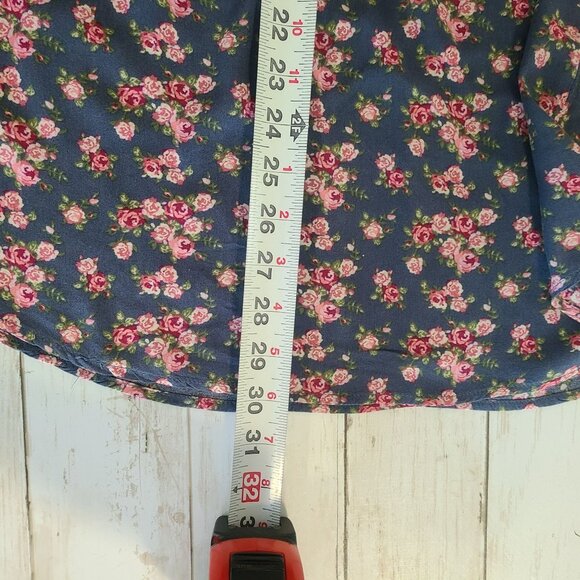 Wet Seal Womens Mini Dress Blue Floral 3/4 Roll Tab Sleeves M Cottage Feminine - Picture 7 of 7